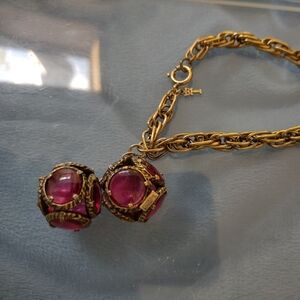Rare Trifari Renisance ruby red glass charm bracelet